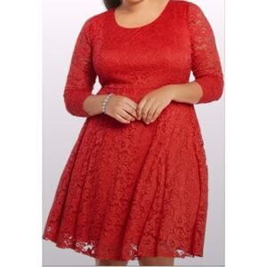 Torrid Womens Red Lace Skater Dress Size 3X Wedding Guest Grunge Holiday Event